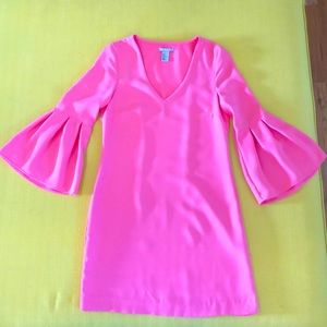 Neon Pink Bell Sleeved V-Neck Mini Dress Sz. 4